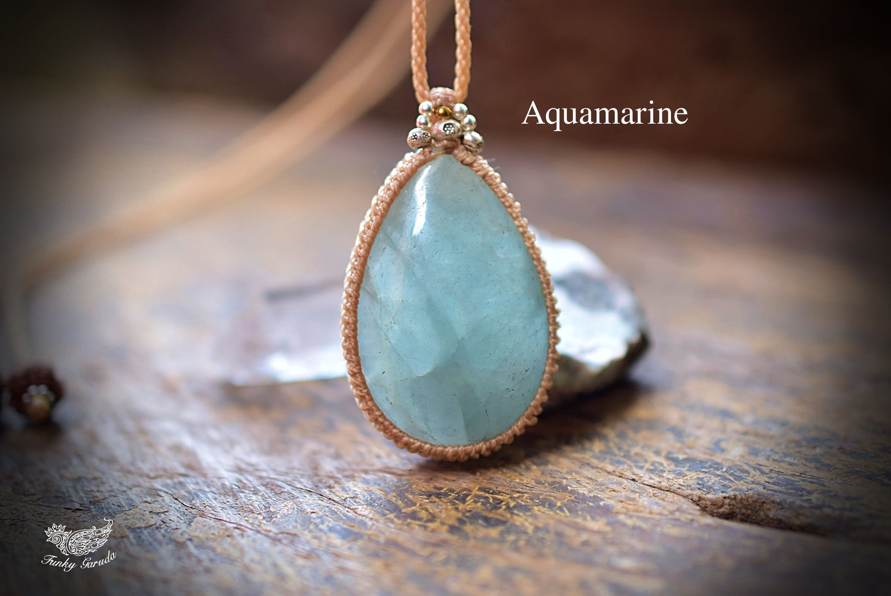 爽やかな雫★大粒★アクアマリン マクラメペンダント aquy002