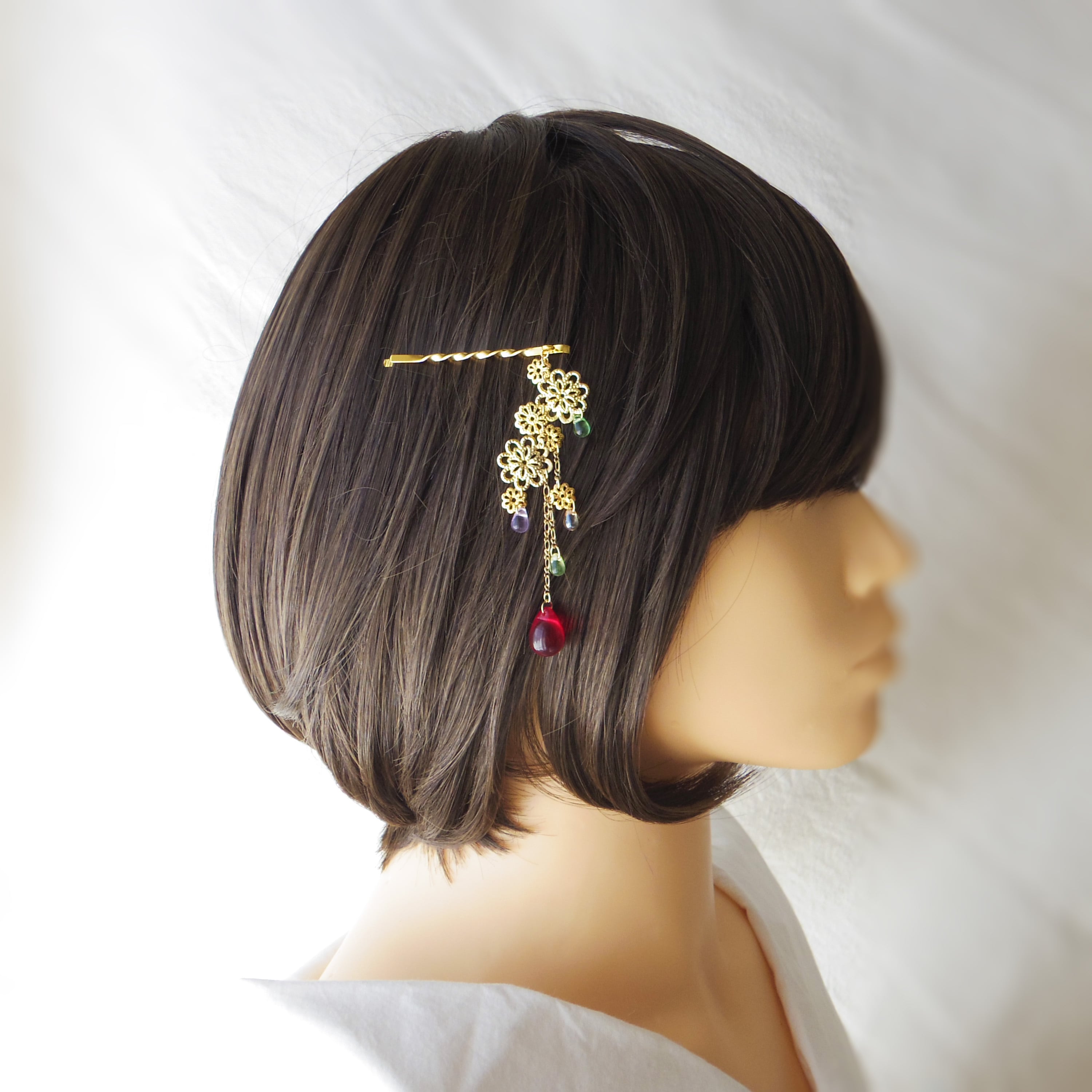 ヘアピン「かわす、かさねる」【チェコビーズ】軽量快適・ショートヘアも簡単アレンジ。