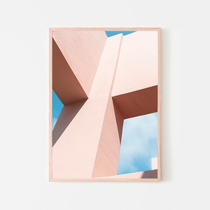 アブストラクト 建築物 / アートポスター 写真 ミニマル アートプリント 青空 抽象的 ビル 建物 ピンク