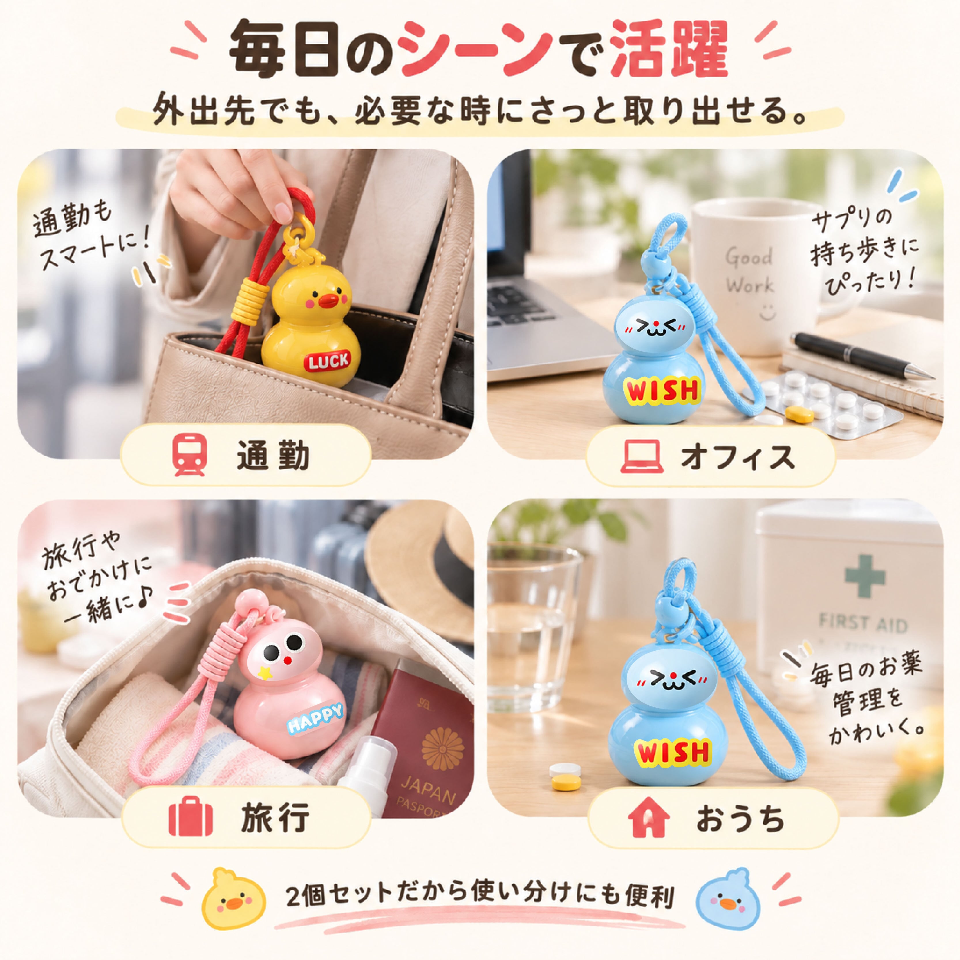 HY 1040 .携帯用ピルケース 2個セット 4分割 マグネット式 薬ケース