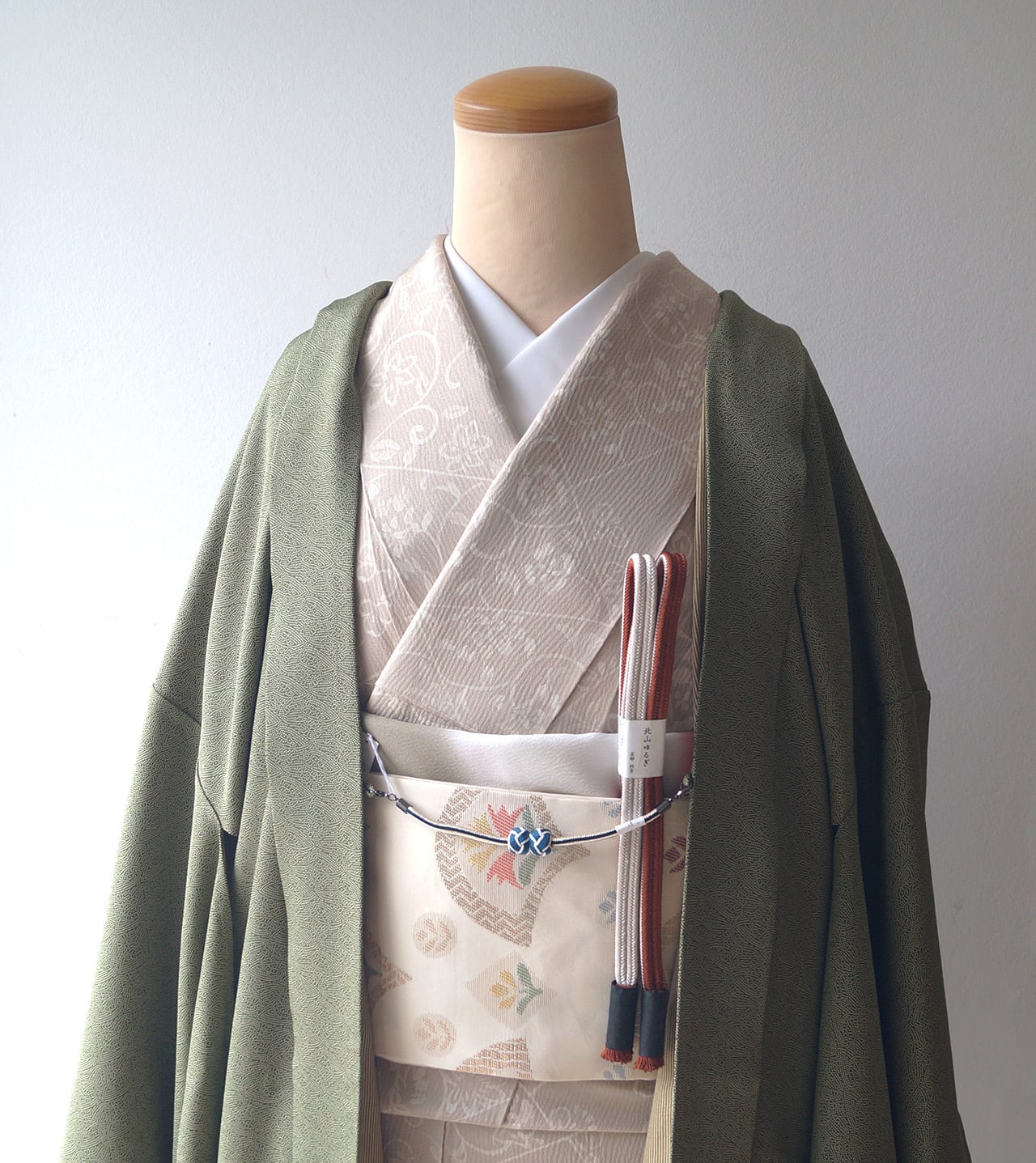 【単衣羽織】革色 鶴亀菱文 単衣羽織 お仕立て品