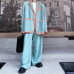 【Men】COLORBLOCK TRIM SUIT WIDE-LEG PANTS SETUP S-1242