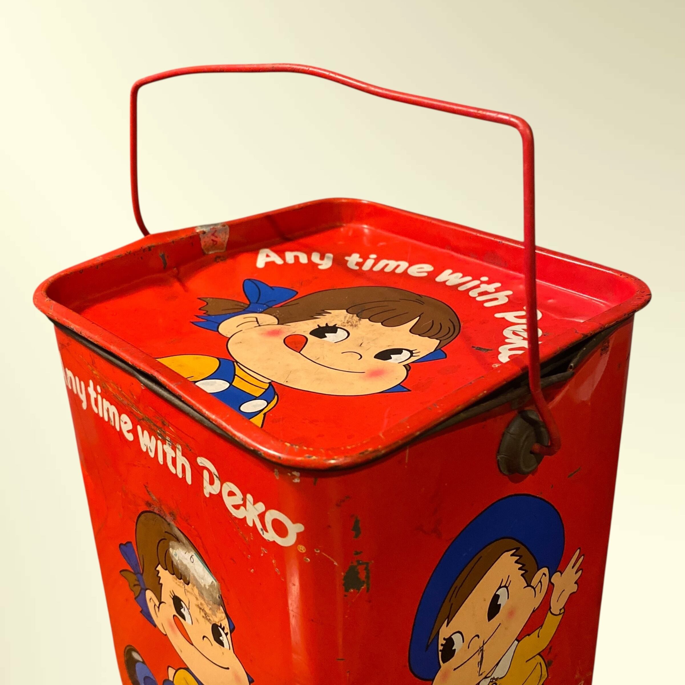 昭和レトロ ペコちゃん ブリキ缶 骨董品 コレクション 持ち手付き