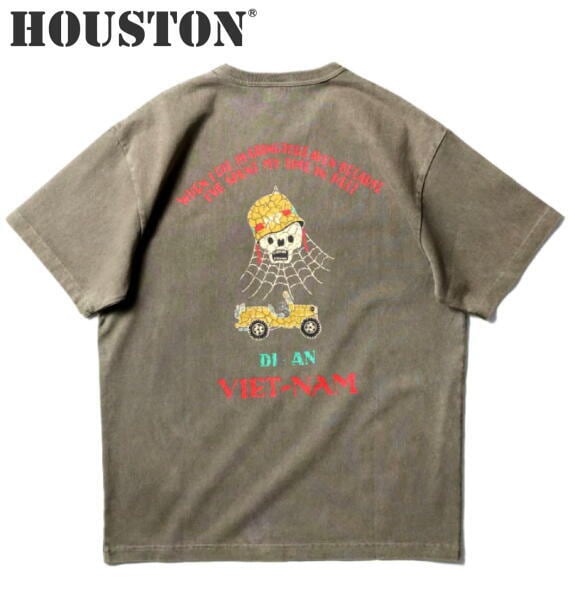 HOUSTON ヒューストン Tシャツ ピグメント U.S.コットン プリント 半袖Tシャツ PIGMENT U.S. COTTON PRINT TEE SKULL OLIVE DRAB 22396