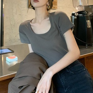 カジュアルラウンドネック半袖コットンTシャツ　A0732