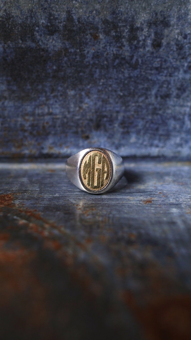 【VINTAGE】U.S. VINTAGE B.A.BALLOU&Co. シグネット リング 《シルバー925 K14 イエロー ゴールド コンビ モノグラム 指輪 ヴィンテージ》