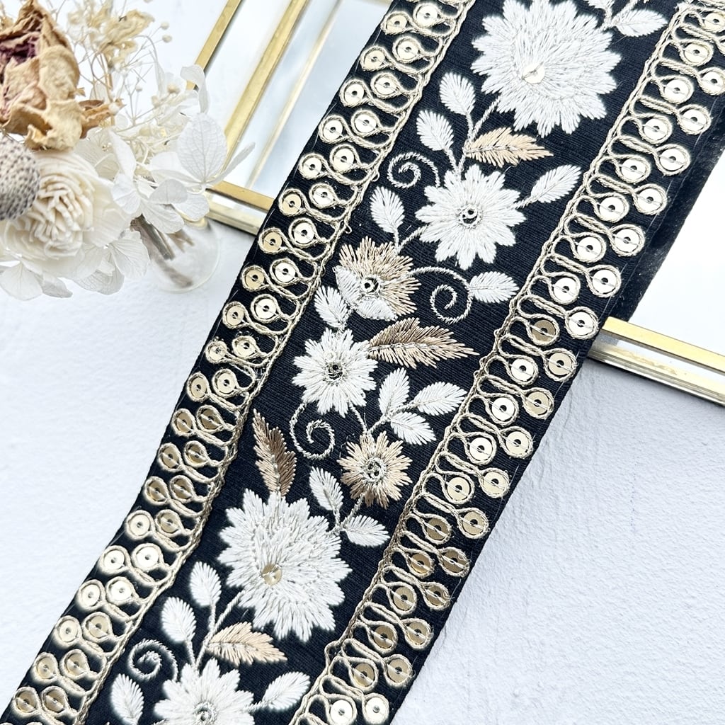 プレシャスモーメント [ブラック]インド刺繍リボン 2239 | インド刺繍