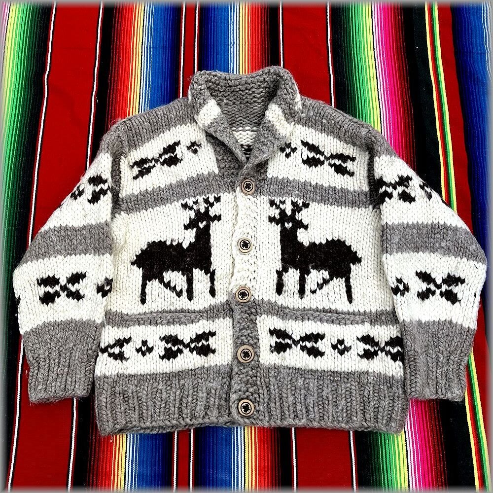 ☆状態良好 カナダ製 100% VIRGIN WOOL カウチンセーター トナカイ L