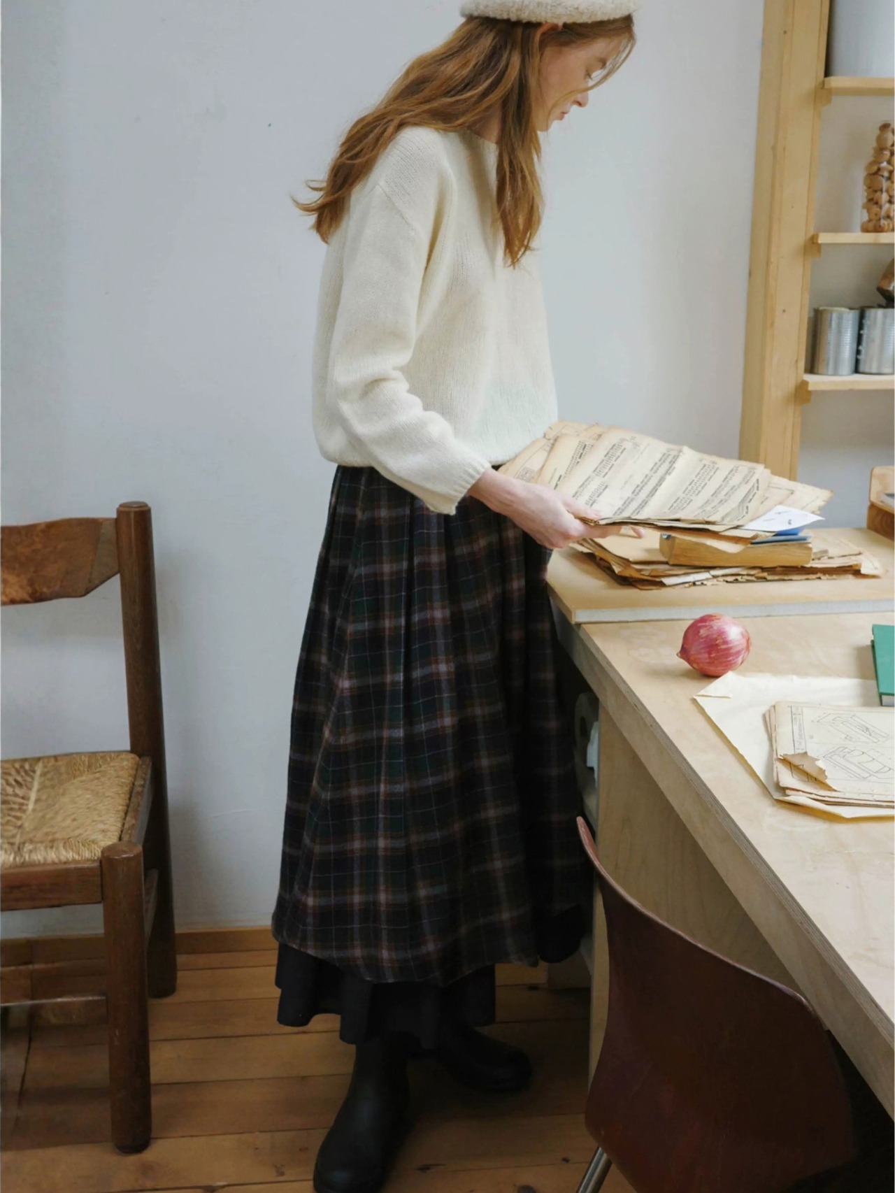 Forêt Tartan Check Wool Volume Skirt F0867