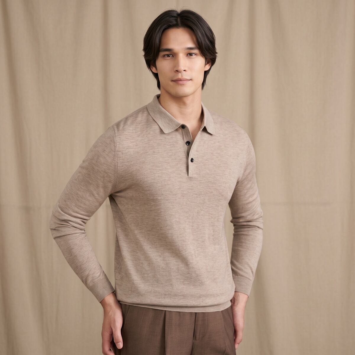 長袖 ニットポロシャツ 18color KA1379
