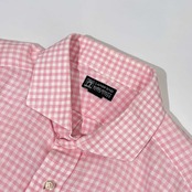 リネン100% LANDS' END ランズエンド Baird McNutt Irish Linen ギンガムチェック 長袖シャツ ドレスシャツ 42-83/ピンク系 メンズ