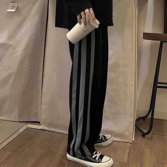 【予約販売】ジャージ メンズ ライン スエット シンプル ストリート ブラック ダンス こなれ感 お洒落 韓国 トレンド 春 夏 秋 M/L/XL/2XL/3XL