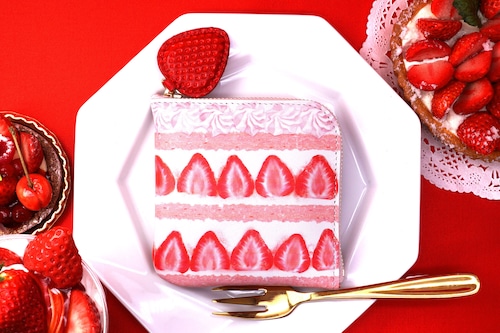 ピンクショートケーキなL字ファスナーコンパクト財布（牛革製）