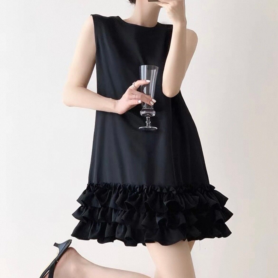 Frill Black Sleeveless Mini Dress | Molabella