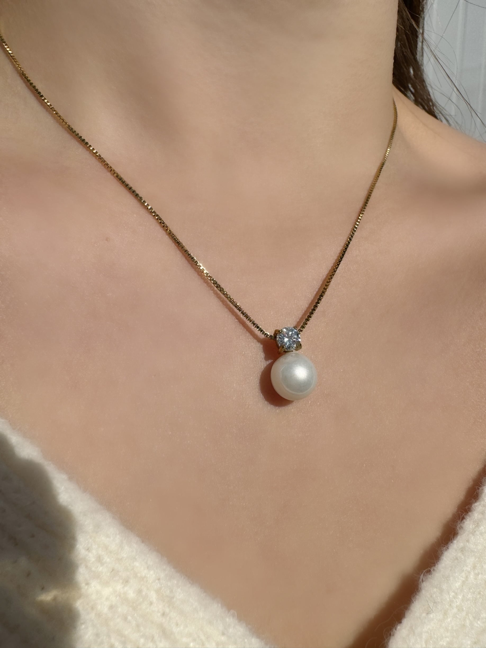 縦パールダイヤネックレス | jewelrychaco 縦パールダイヤネックレス | jewelrychaco