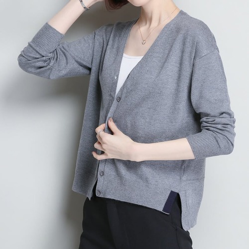 ニット セーター カーディガン 大きいサイズ レディース Vネック シンプル 無地 スリット 長袖 トップス 通学 通勤 オフィス 大人可愛い 定番 人気 大人可愛い 春 秋 きれいめ トレンド