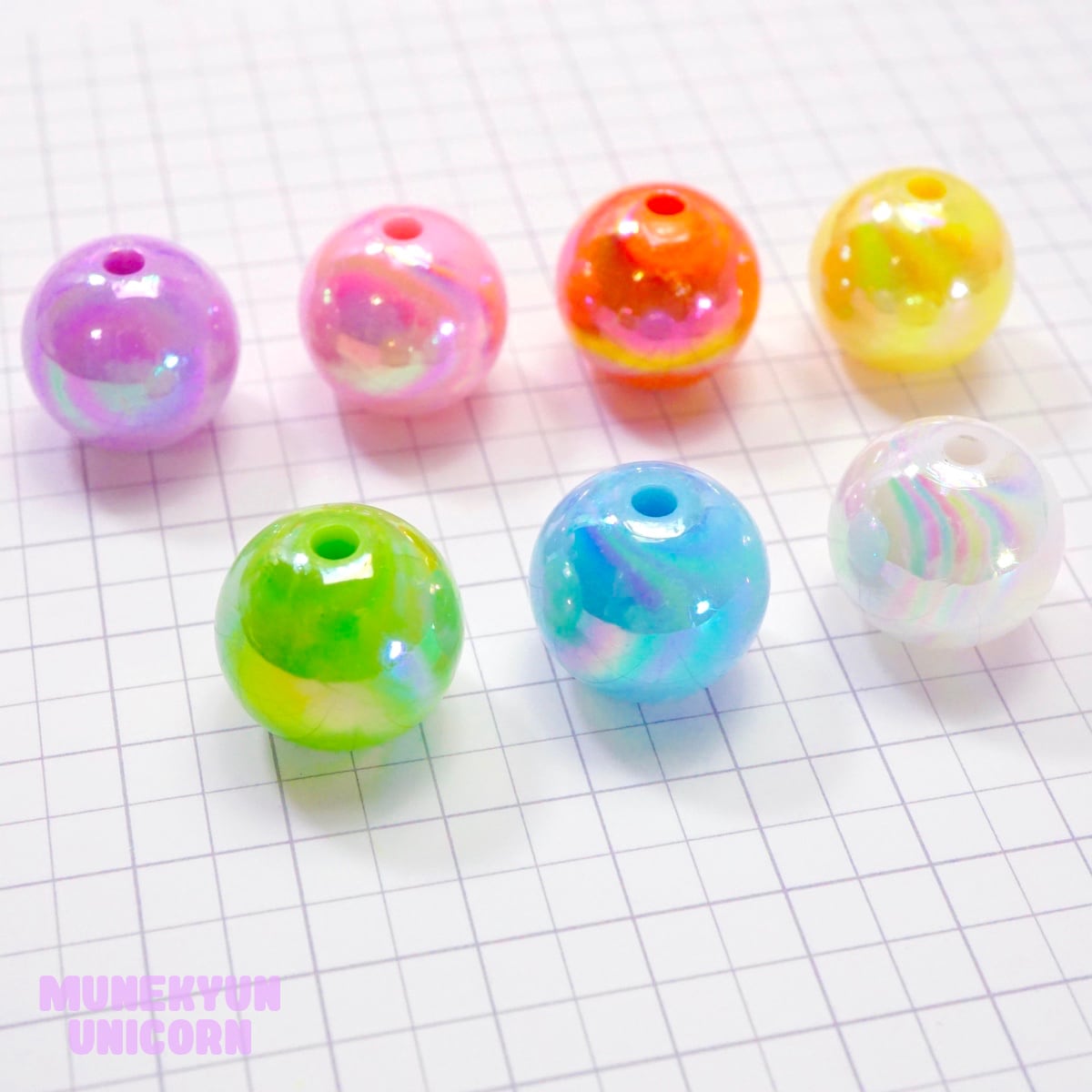 カラフル3色/ オーロラビーズ3色×ロンデル×スペーサー カスタムボールペン 371-16mm【3個】16mm オーロラ ボール ビーズ【7色展開