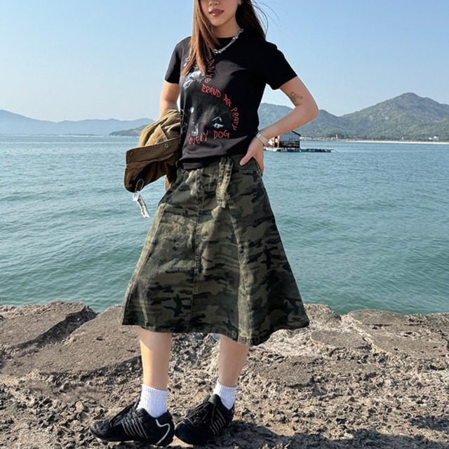 camouflage long skirt　迷彩ロングスカート　J2069