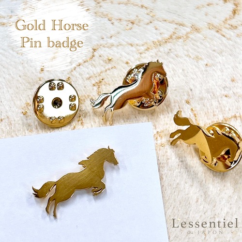 【 ゴールド 馬 ピンバッジ 】 1個 午年 馬主 競馬 競走馬 うま ウマ horse ブローチ 胸飾り 装飾ピン 開運 金運 黄金 縁起 アンティーク アクセサリー ジュエリー ファッション 小物 ワンポイント レディース コサージュ プレゼント おしゃれ アクセント かわいい
