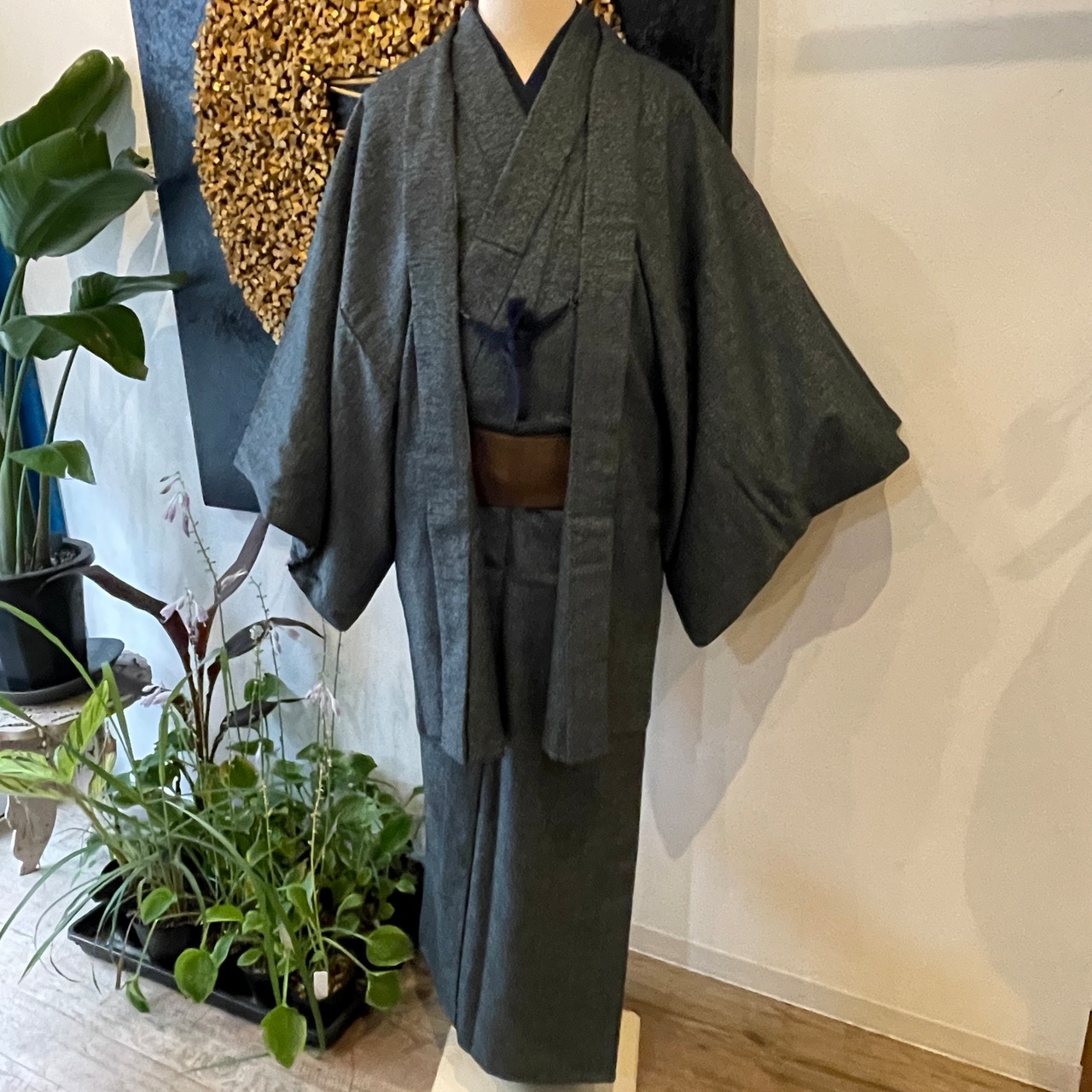 男性用 着物 長襦袢 羽織 角帯 アンサンブル 4点セット （男物着物  