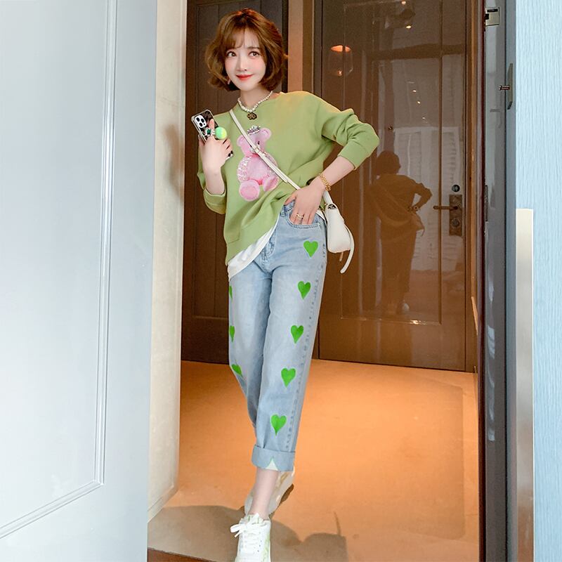 薄手ジーンズ レッド 刺繍 大人ガーリー スウィート キュート カジュアル MIUCO16477279929