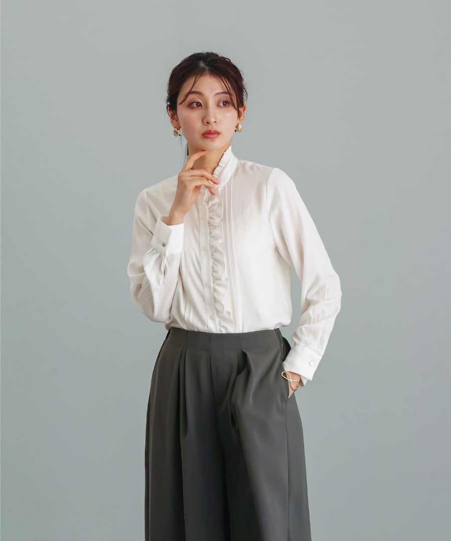 さりげなく華やぐ 】ソフトピケ・アシメフリルブラウス（776033