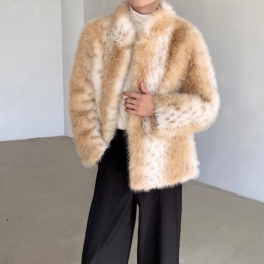 レオパード柄風 スタンドカラーエコファーコート D12155