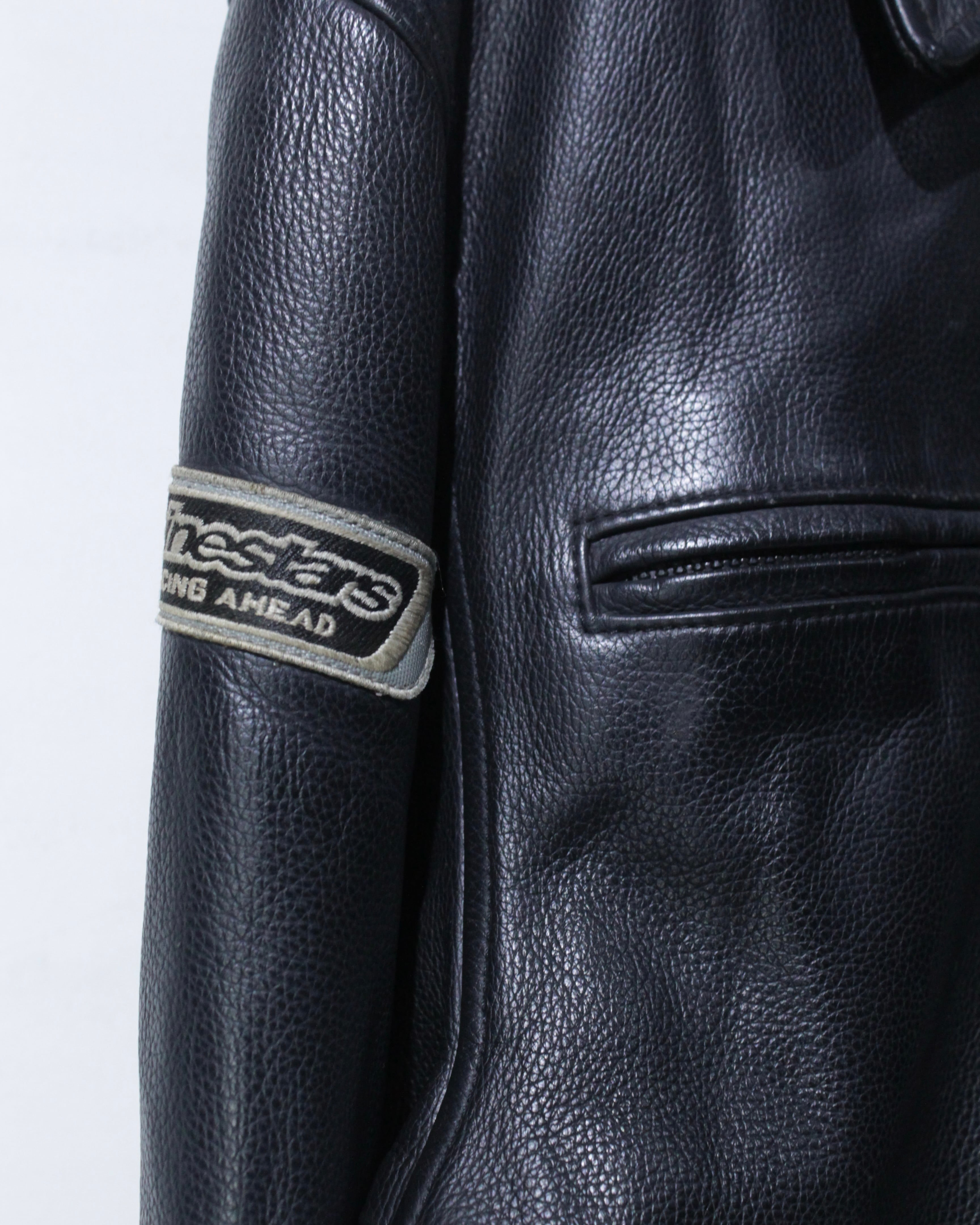 Caka BLACK】“Alpinestars” Logo Patch Zip Up Leather Jacket | Caka