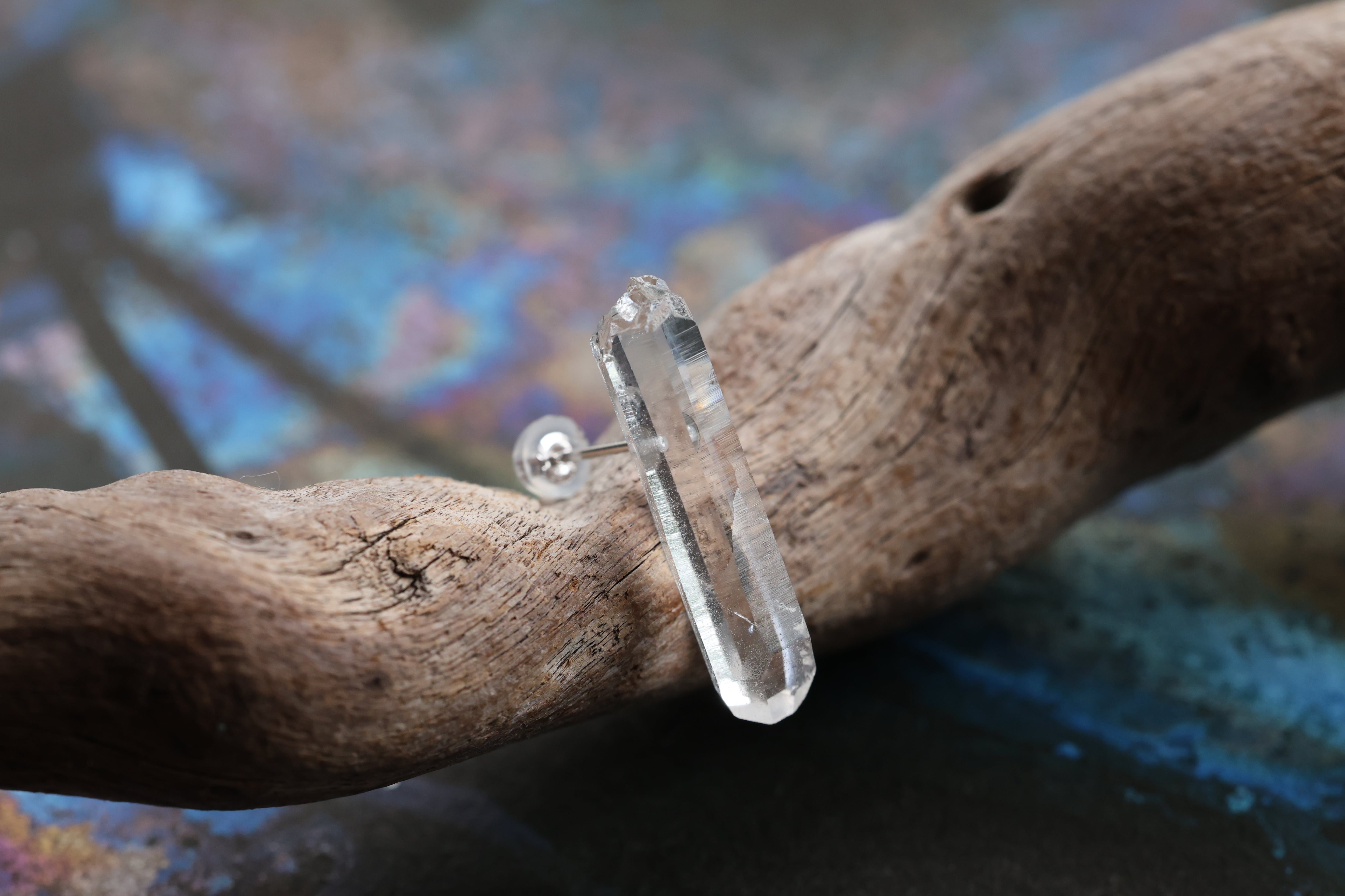 ヒマラヤ水晶 片耳ピアス マニハール産