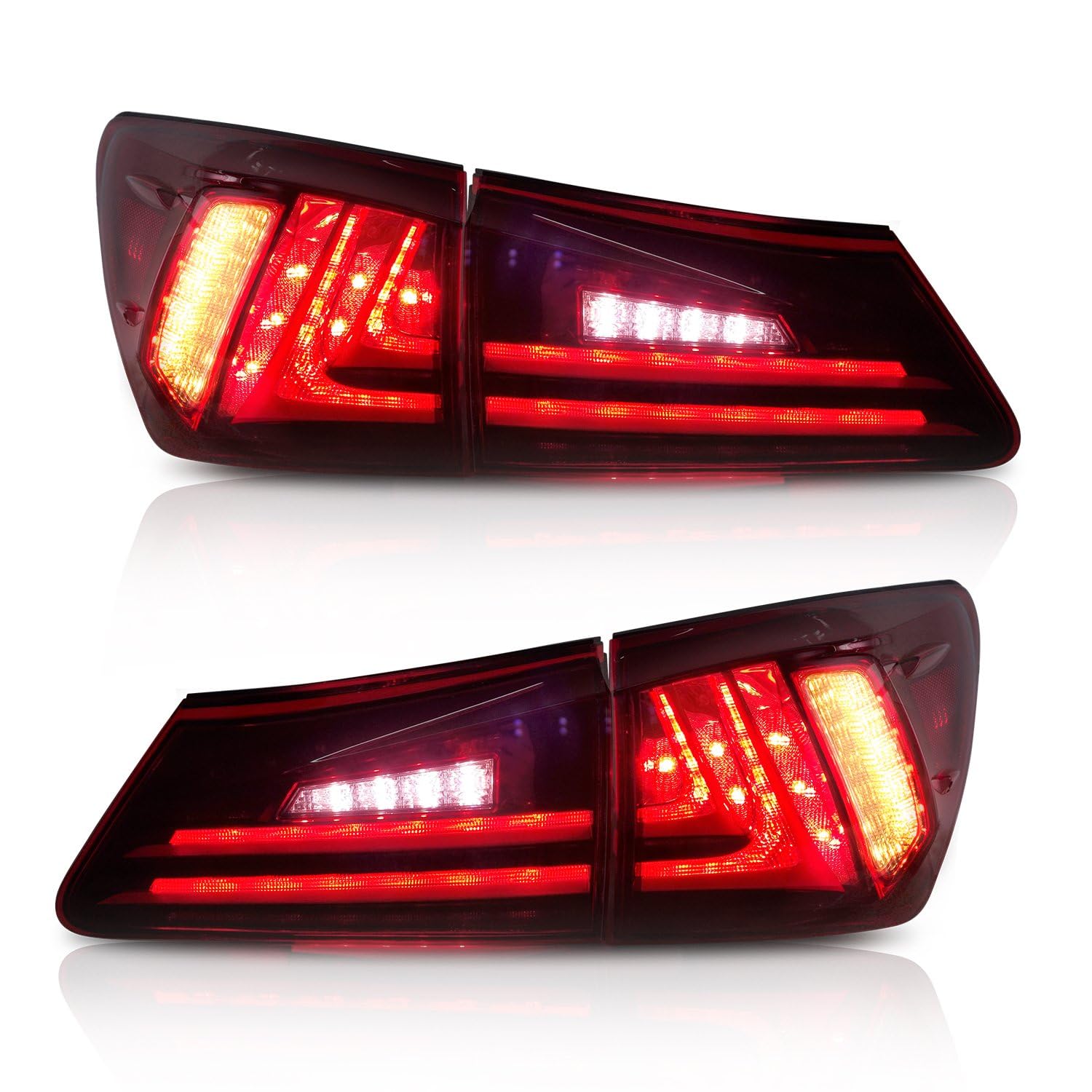 VLAND レクサス IS250 IS350 テールランプ GSE20系 IS-F 全LED レッドクリア テールライト 2006-2013年 For Lexus IS250 IS350 2006-2012 IS200d IS F 2008-2014