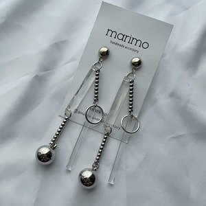 個性的 クリア × シルバー ロング ピアス/イヤリング