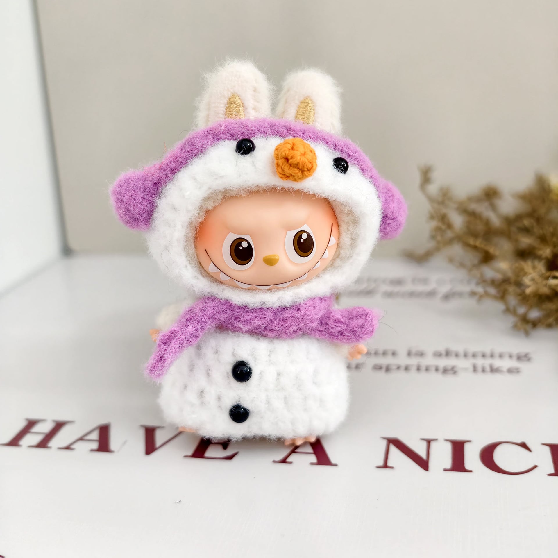 labubu4代/10cmぬいぐるみ用 冬 ペンギン雪だるま ニットロンパース+