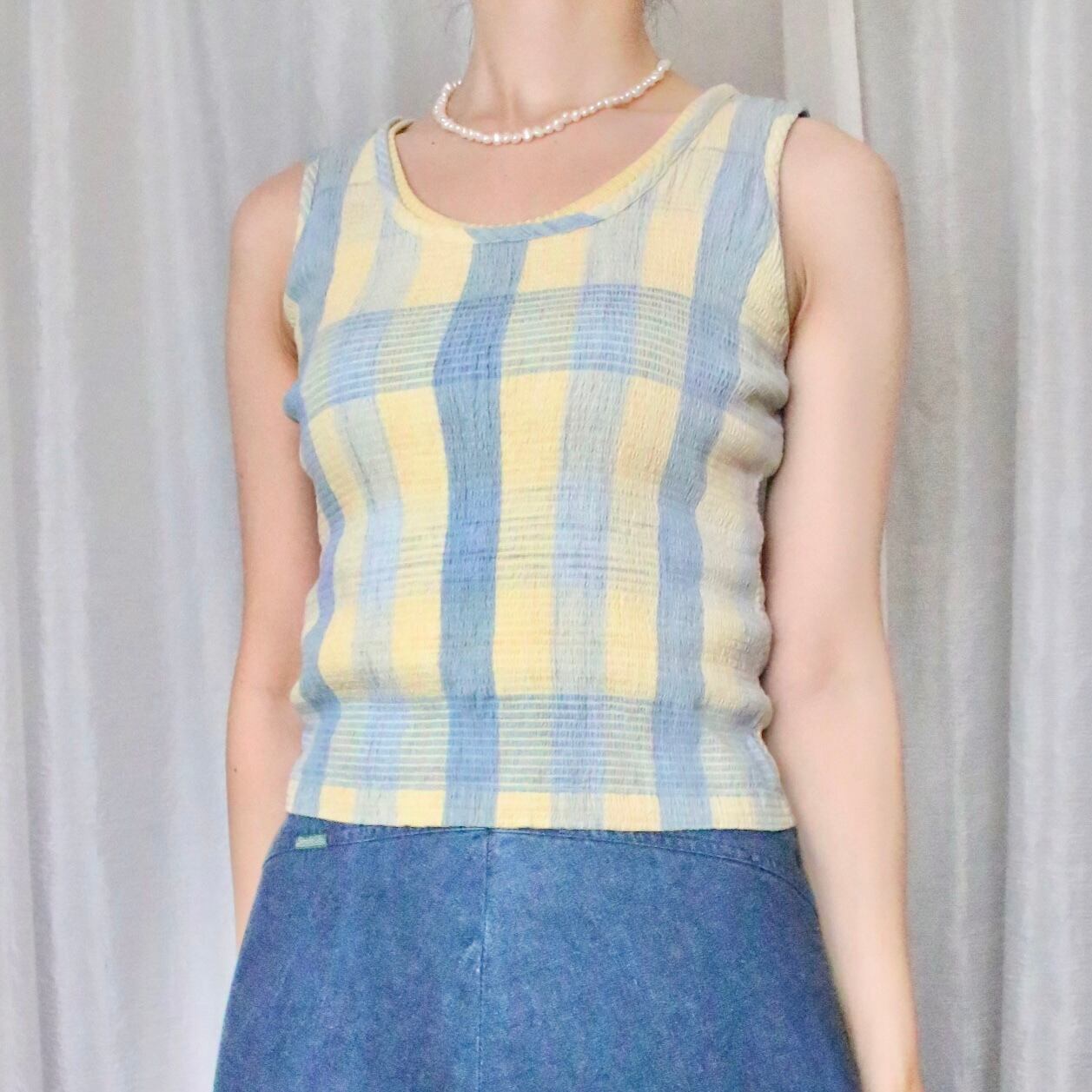 チェックタンクトップ パステルブルー