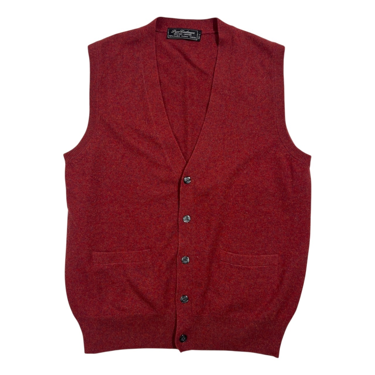 カシミヤ100% Pure Cashmere ピュアカシミヤ Vネック 前開き ニット ベスト L/ワインレッド系 ミックスカラー メンズ