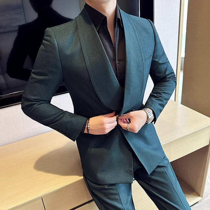 NC611さ@ 80s 90s ダブルスーツ カラースーツ エメラルド ツーピース ショールカラーダブルブレストスーツ 3カラー LB1442