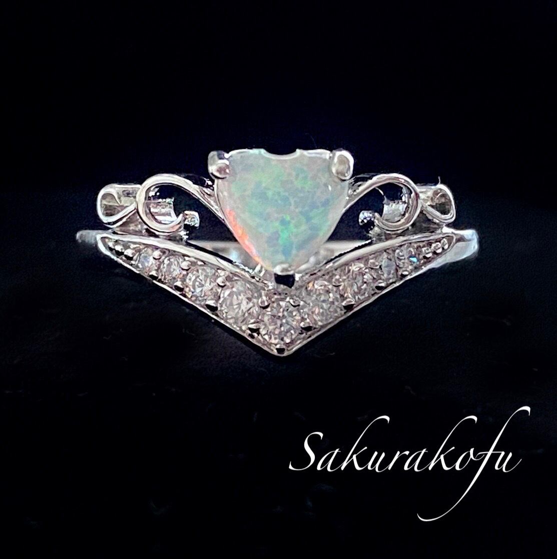 大人気☆D066 ハート オパール CZダイヤ 清楚系リング レディース 指輪