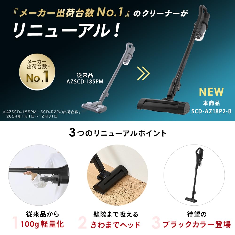 壁際のゴミも取り逃さない】アイリスオーヤマ コードレス掃除機 軽量