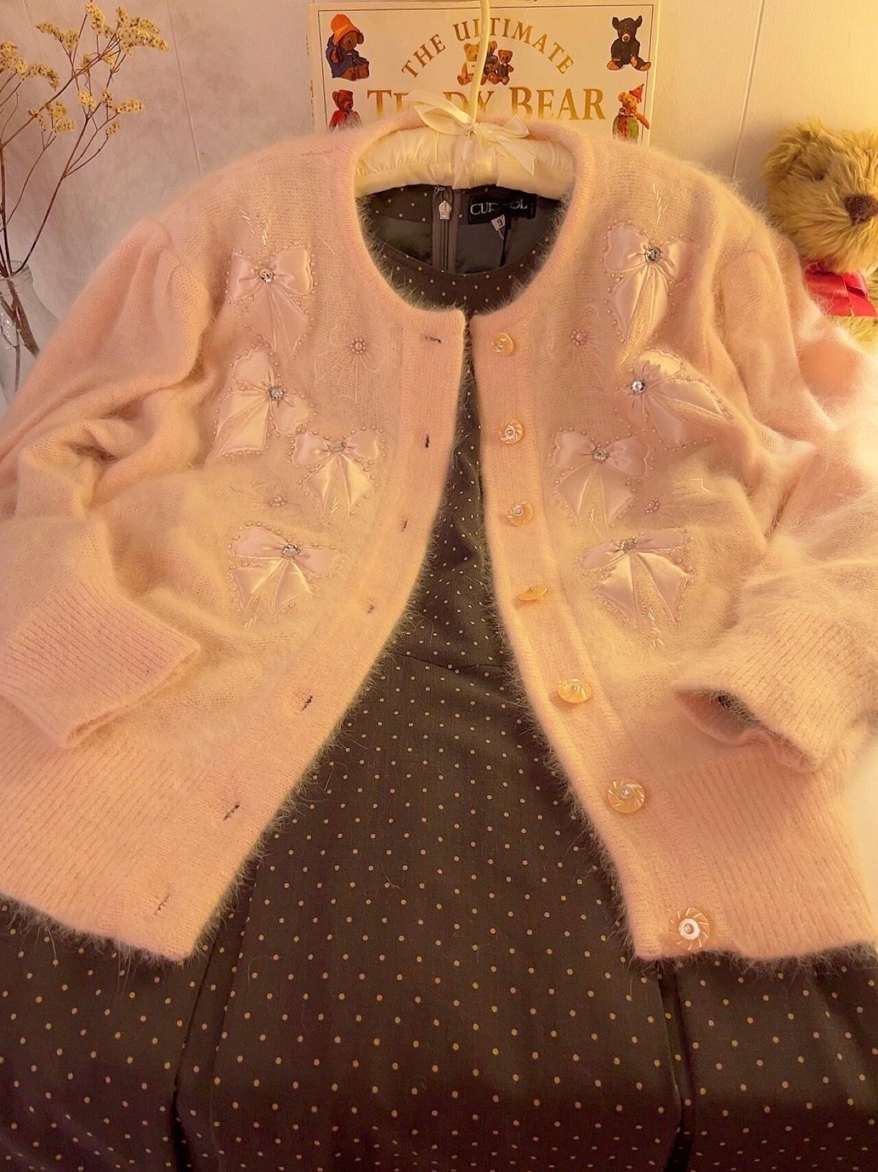 many ribbon angora knit cardigan