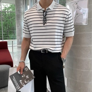 細ボーダーベーシックポロシャツ　0627