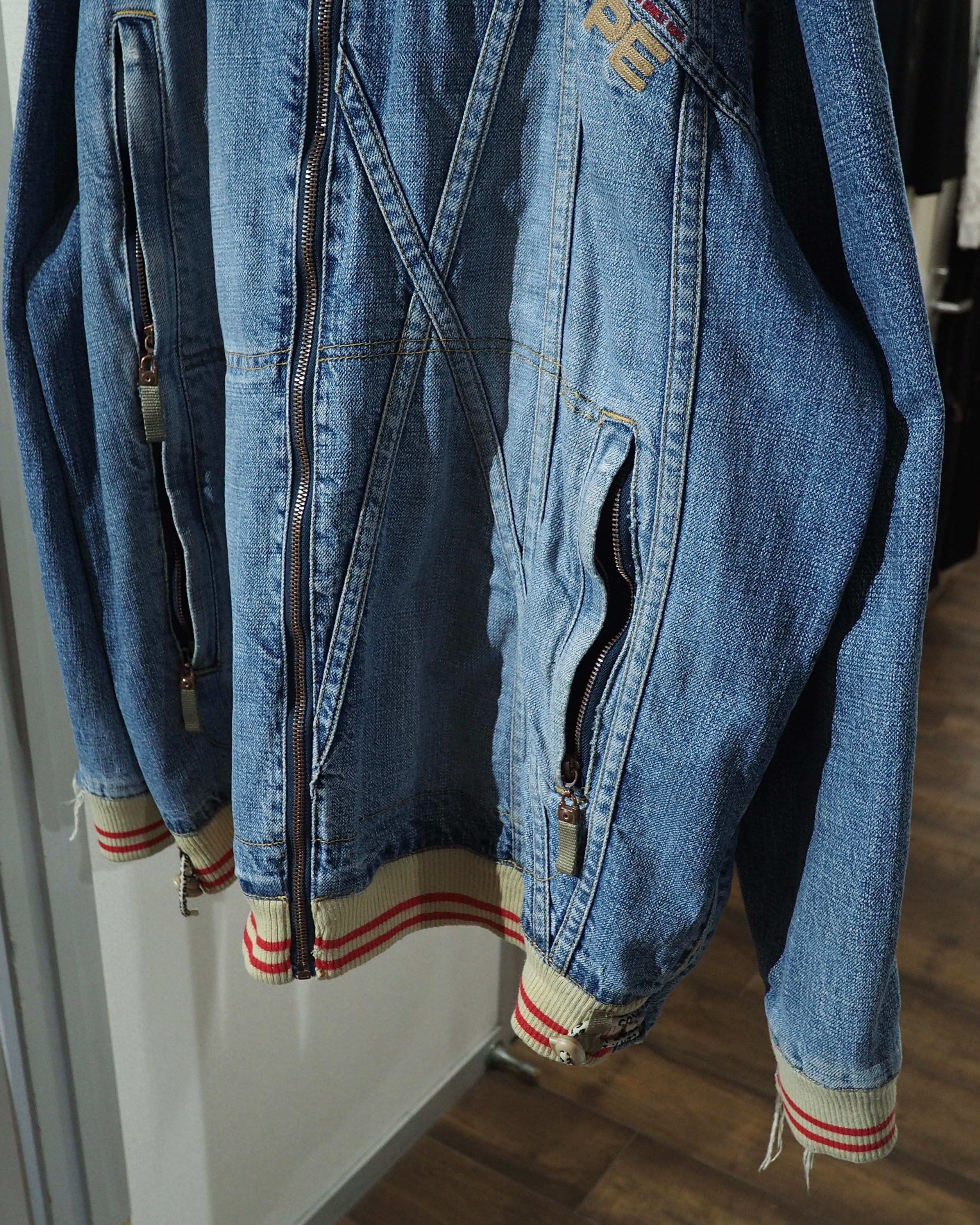 1990s ” Special - PEPE JEANS ” Crossed Lines × Logo Embroidery Vintage Loose Hoodie Denim Jacket