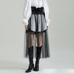 tulle gather long skirt / l0717