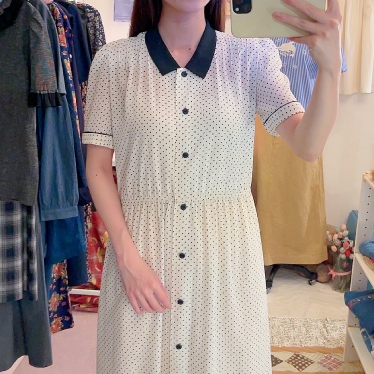bicolor dot gather one-piece