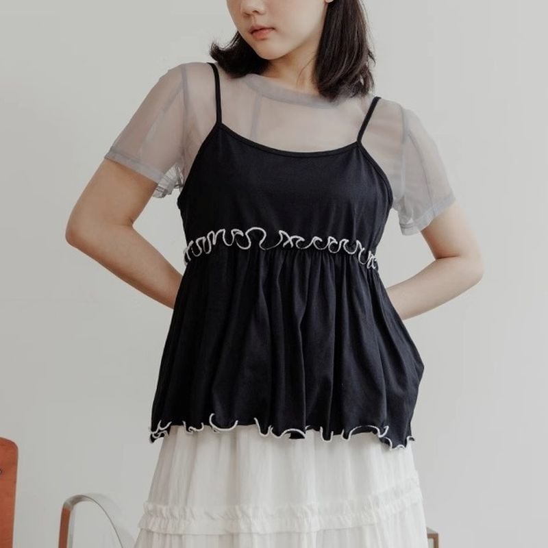 frill bicolor line camisole 101519