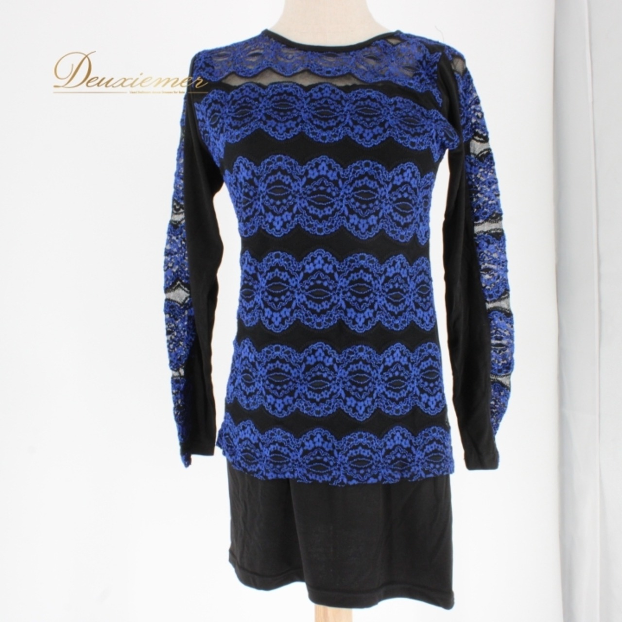 社交ダンス 衣装 スタンダード トップス レッスンウェア レディース 黒 青 ブルー系 ブラック系 レース 長袖 練習着 花柄 バイカラー シック おしゃれ 伸縮性 フォーマル プロフェッショナル カスタマイズ可能 舞台 衣装 上品 普段使い エレガント スタイリッシュ ダンスレッスン 講師向け コスチューム モダン ダンスウェア ブラウス デザイン トレーニング ウェア