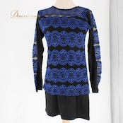 社交ダンス 衣装 スタンダード トップス レッスンウェア レディース 黒 青 ブルー系 ブラック系 レース 長袖 練習着 花柄 バイカラー シック おしゃれ 伸縮性 フォーマル プロフェッショナル カスタマイズ可能 舞台 衣装 上品 普段使い エレガント スタイリッシュ ダンスレッスン 講師向け コスチューム モダン ダンスウェア ブラウス デザイン トレーニング ウェア