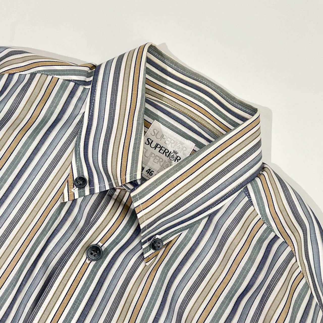 SUPERIOR スペリオール ストライプ BD ボタンダウン 長袖シャツ 46/メンズ