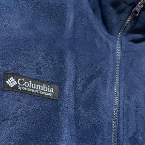 【Columbia】90s フリース ジャケット 刺繍パッチ ワンポイントロゴ フルジップ ジップアップ ネイビー アウター ライトアウター M us古着