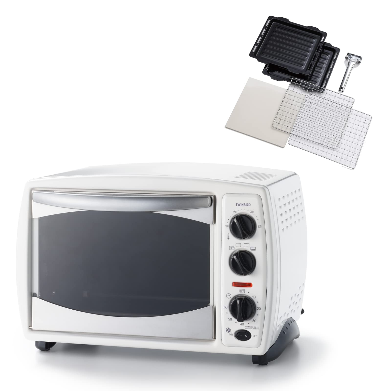 【努力特価】TWINBIRD(ツインバード) コンベクション オーブントースター ノンフライ 二段調理 ピザプレート レシピブック付 温度調節可能 ホワイト TS-4179W