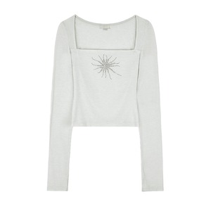 【bonnae】Hotfix finger hole top Light Grey