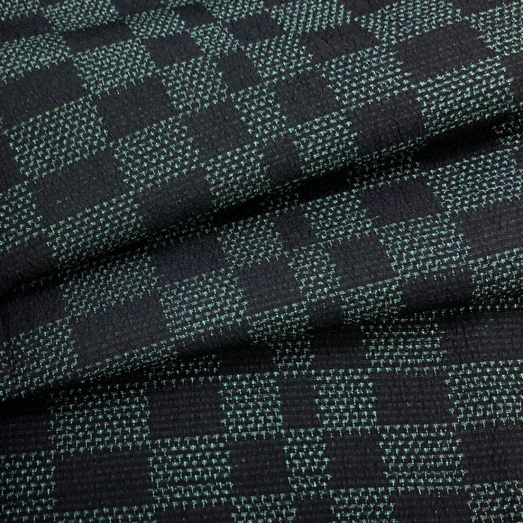 K-2746 塩沢紬 格子柄 濃緑色 黒色 しつけ糸 | リユース着物専門店